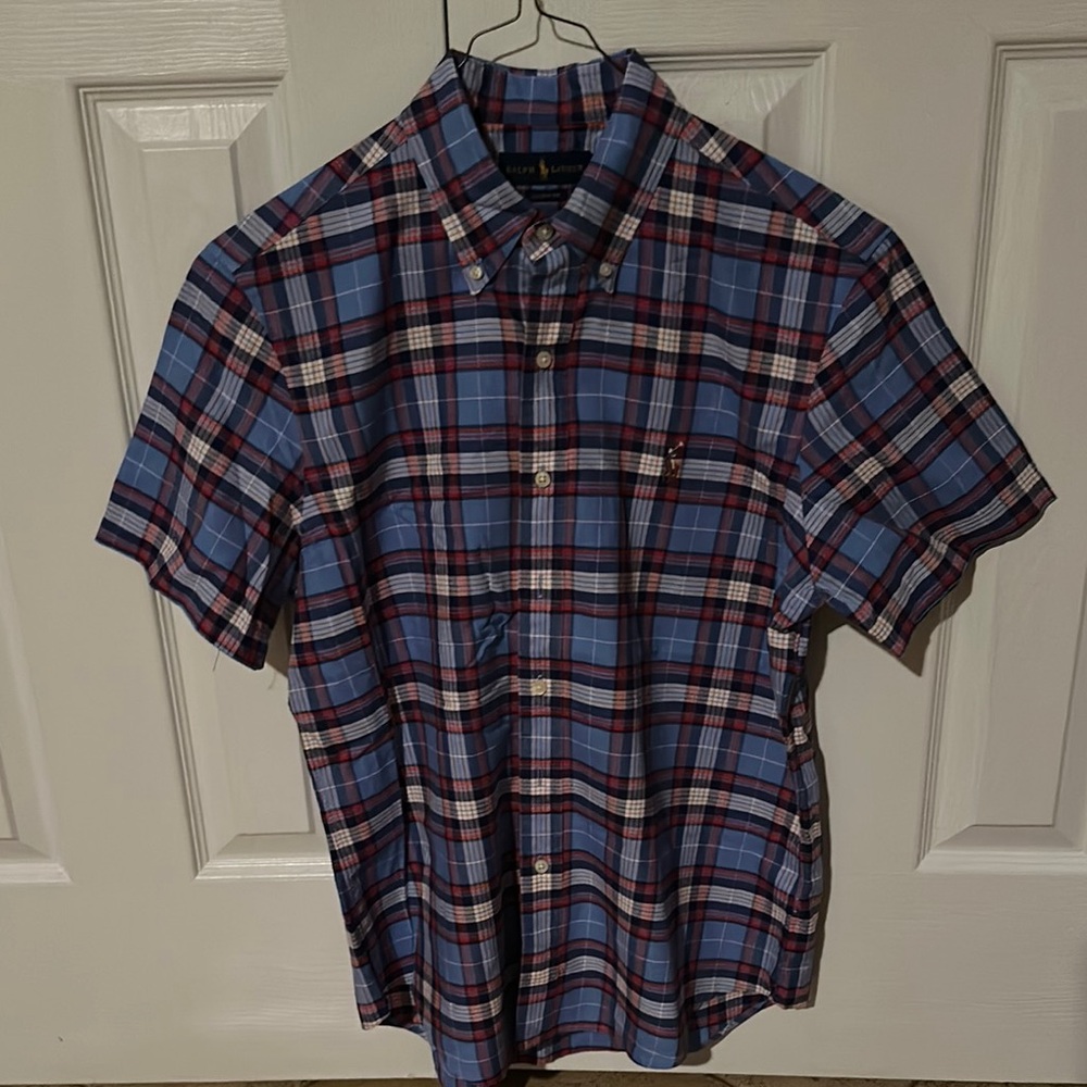 Ralph Lauren Men's Blue Plaid Shirt M Classic fit LIKE NEW